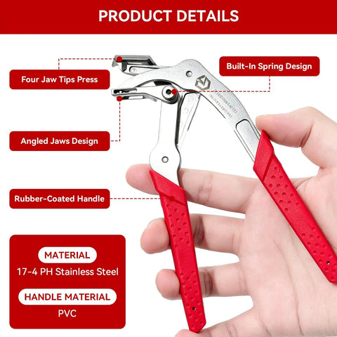 No Fuss Heavy Duty Car Clip Pliers Panel Clip Removal Tool for Auto Fastener and Plastic Rivet Extraction with rubber-coated handles.