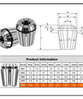 Top Grade High Precision Spring Collet Set For Your CNC And Drill Setup Featuring ER11 ER16 ER20 ER25 ER32 ER40 Sizes with detailed specifications.