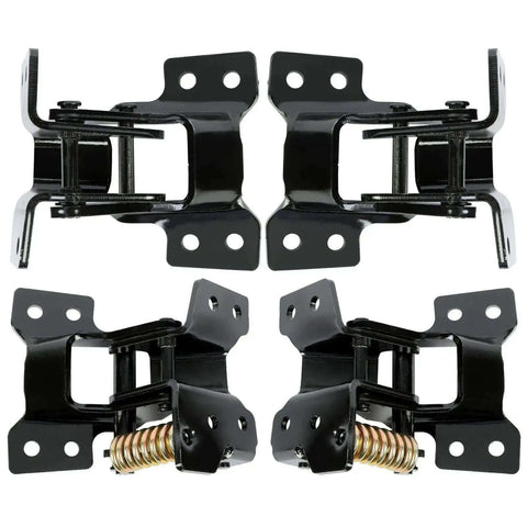 4 Piece Door Hinge Kit For Left Driver And Right Passenger Upper And Lower Steel Black Electrophoresis Finish Vehicle Door Hinge Replacement Set Durable Auto Hardware For A Solid Fit, showing four steel black hinges on a white background