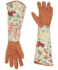 Leather Rose Gardening Gloves Thorn Proof Pruning Gloves With Puncture Resistant Long Sleeve Cuff for women with floral design.