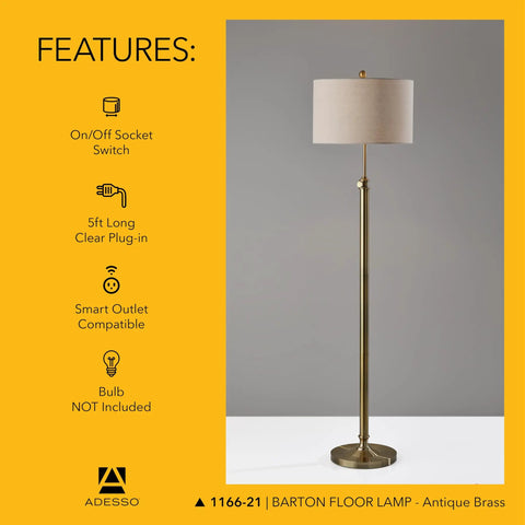 Antique Brass Floor Lamp With Oatmeal Linen Shade, Adjustable Height Up To 65.5 Inches, Ideal Accent Light For Bedroom, Living Room, Or Home Office