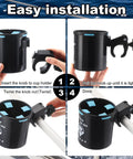 Easy installation of Clamp On Marine Boat Rail Cup Holder Four Pack With 360 Degree Swivel No Drilling Required shown in steps