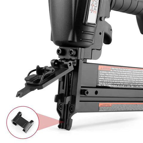 4 In 1 Pneumatic 18 Gauge Flooring Stapler Nailer For Hardwood Engineered And Solid, open magazine with accessory close-up