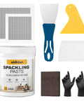 All In One Drywall Repair Kit With 12.2 Oz Putty 2 Inch And 4 Inch Patches Sanding Block Scraper Squeegees Gloves Quick Patch
