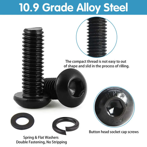 Close-up of 10.9 grade alloy steel hex socket head screws and nuts from 1625 Piece Metric Screws Bolts And Nuts Assortment Kit.