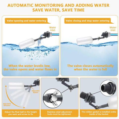 Diagram showing automatic chicken waterer with float valve in action, highlighting valve operation and components, for easy setup.