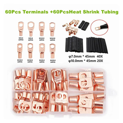 Awesome 120Pcs Assorted SC6 To SC25 Car Auto Copper Lug Ring Terminal Lugs With Seal And Heat Shrink Tubing For CrImp Connectors That Make Electrical Wiring A Total Vibe. 120pcs copper ring lugs with heat shrink, SC6-SC25 kit