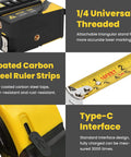 4 In 1 Laser Tape Measure With Level And Crosshairs, 130 Ft Laser Range And 16 Ft AutoLock Tape, side view with Type-C port and steel tape strip