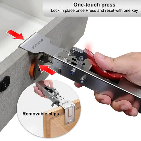 No Sweat Drawer Front Installation Clamps With Quick Release Bow Clips One Click Locking System for Cabinet Panel Alignment Heavy Duty Woodworking Fixing Tool Dead On Precision in use.
