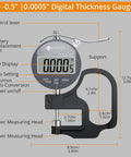Digital Thickness Gauge For Leather Paper Fabric And Film With 0.0005 Inch Resolution And 0 To 0.5 Inch Range One Hand Operation