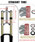 Beefy 26 Inch Mountain Bike Suspension Fork With 180 Mm Travel Magnesium Alloy Downhill Fork showing straight and tapered tube sizes