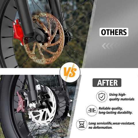 Beefy Hydraulic Brake Rotor For Ridstar Q20 Q20 Pro H20 Pro H26 Pro Front And Rear Disc Brake Set Iron Rotor Upgrade before and after comparison.