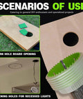 8-in-1 Bi-Metal Hole Saw Kit by Amazon; includes 2", 4", 6" hole saws with green-teeth blades and drill bits.