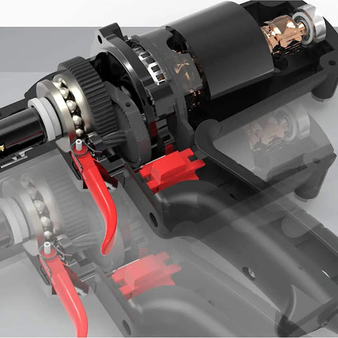 Internal view of Electric Auto Rivet Gun Featuring Knockout Dual Finger Trigger Control and Badass Heat Dissipation Vents.