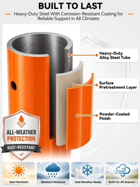 Close-up of Heavy-Duty Alloy Steel Tube with Powder-Coated Finish for Rock Solid Adjustable House Floor Jacks 4 Pack 19 To 36 Inch Lift Range.
