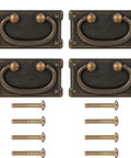4-pack Vintage Drawer Ring Pull Handles with Hidden Screws in Antique Pewter Zinc Alloy, 51x95 mm, for Dresser, Wardrobe, Kitchen Cabinets