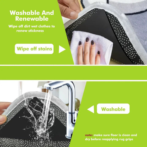 Person peeling 12 Pack Non Slip Rug Grippers For Hardwood Floors Tile Concrete And Marble Triangle Shape With Strong Double Sided Adhesion