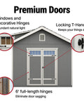 DIY 10x12 Wooden Storage Shed With Floor In Beige For Backyard Organization Featuring Prehung 56 Inch Wide By 6 Foot High Double Doors
