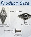 Kickass Diamond Shape Rivets With Screw Back Studs For Leather Crafting And Jacket Embellishment Heavy Duty Zinc Alloy decorative conchos size measurements.