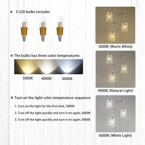 Three-Light Contemporary Crystal Floor Lamp With K9 Crystal Lampshade Chrome Finish For Living Room Bedroom Or Office Bulb Included