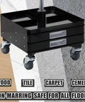 Heavy Duty Three Inch Swivel Caster Replacement Wheels Made From Tough TPR Rubber On A 7/16 Inch Grip Stem Built To Handle The Daily Grind While Keeping Your Utility Mop Bucket Carts Rolling Smooth Under Load Set Of Four on a black cart.
