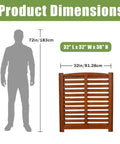 32 Inch Wide By 38 Inch High Three Panel Outdoor AC Fence Screen dimensions displayed with human silhouette for scale