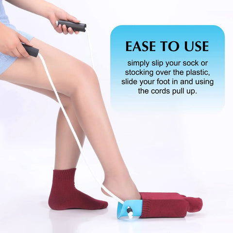Wide 3.93 Inch Sock Aid With Foam Handles For Easy On Off Regular Socks Dress Socks Athletic Socks And Calf Socks Senior Friendly Grab And Go Sock Helper For Elderly People Blue used with sock and cord