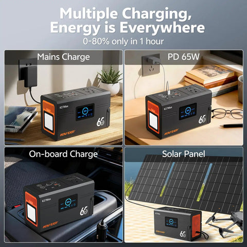 Slick Portable Power Station Delivering 135W Steady And 270W Peak Surge, charging options with solar and mains connections.