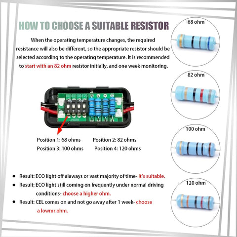 Instruction chart for choosing resistors for Honda VCM Muzzler Harness Disable Kit For 3 5L V6 Engines Replacement For Acura.