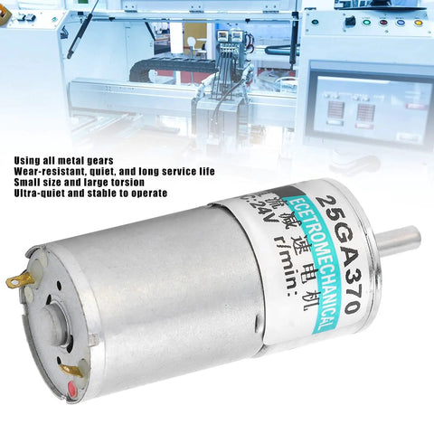 XD-25GA370 DC Gear Motor With Metal Gearbox shown in a compact durable design next to electronic equipment.