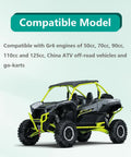 Side view of a lime green and black off-road vehicle compatible with Gr6 engines for ATVs and go-karts