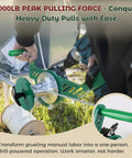 Compact Electric Cable Puller With 1000Lb Force Powers Wire Tugging, shown in use with a drill and wire.