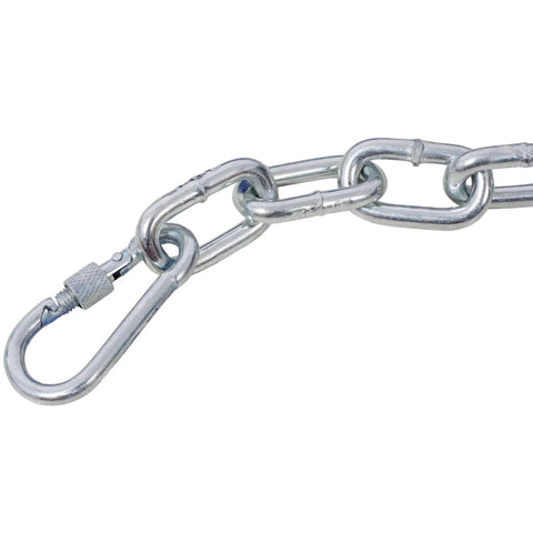 Super Heavy Duty Steel Drum Lifter Ring And Barrel Clamp For Forklift With Manual Rotating Dispensing Pivoting Fork Pockets Handling 55 Gallon Barrels Up To Three Thousand Lbs Capacity with galvanised chain and hook detail.