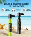 Mini Scuba Tank 0.5L Portable Diving Cylinder Gear For Underwater Breathing Training, Reusable Black Tank And Green Tank On Beach