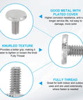 Dang Solid 50 Pack Knurled Thumb Screws With Smooth Nickel Coating And Trusty 832 Threads showing various angles and textures.