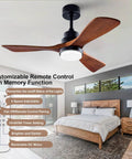 Lit 42 Inch Black Ceiling Fan With Remote And Lights Dimmable LED Quiet Reversible DC Motor in modern bedroom with remote control