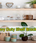 Beefy Heavy Duty 5x5 Inch L Bracket Set for wooden shelves, 90 degree angle brackets, installed in kitchen for strong support