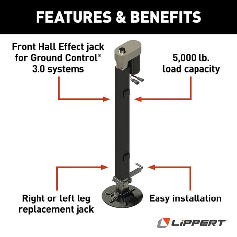 Ground Control 3.0 Automatic 5th Wheel RV Leveling System Front Hall Effect Jack Replacement For Right Or Left Leg, 5,000-Lb Load Capacity