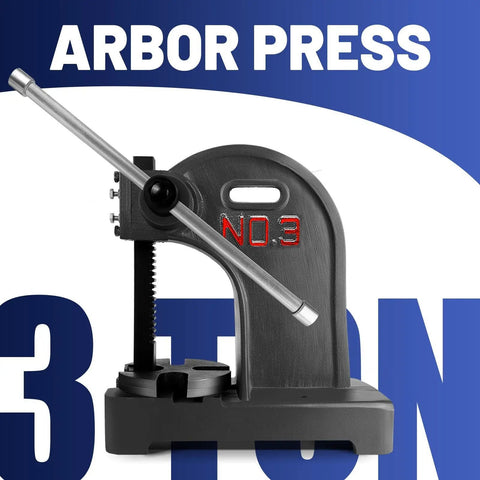 Heavy Duty Arbor Press 3 Ton Capacity With Solid Steel Anvil Plate For Bearing Swap Hole Punching Stamping And Daily Garage Chores No Sweats Top Tier Project Setup, close-up view of lever and gear.
