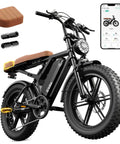 Powerful Electric Bike For Adults With 1500W Peak Motor And 60 To 80 Mile Range, 20 Inch Fat Tire Dual Suspension, smartphone app shown