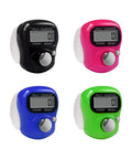 A Total Game Changer These Slick Four Pack Resettable Finger Tally Counters in black, pink, blue, and green with LCD screens.