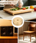 8 Pack Aluminum Cutting Board Feet With Silicone Rubber Pads on wooden board, speakers, and chair