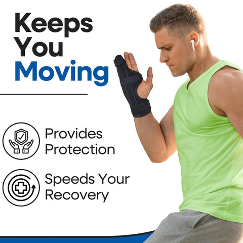 Man wearing Adjustable Metacarpal Finger Splint For Hand Support And Straightening, Right Hand, Size S M, exercising outdoors