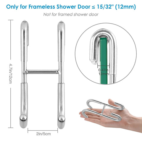 Dimensions of Frameless Shower Door Hooks Two Pack for Glass Doors No Drilling Installation Easy Clip On Stainless Steel Hanger