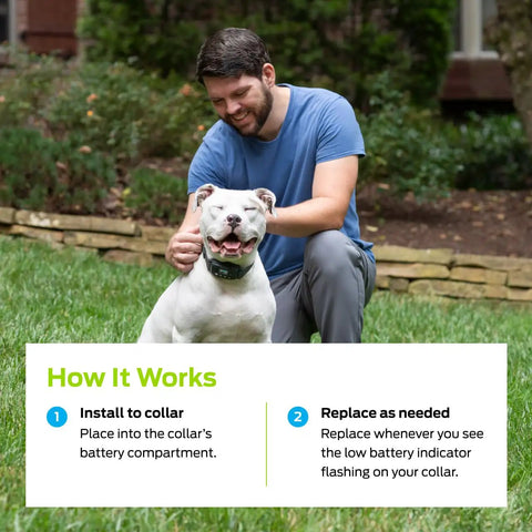 Man installing Top Shelf 6V Lithium Battery Pack Of Two For Electric Dog Fence Collars And Wireless Pet Containment Systems in collar.