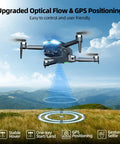 2K FPV Drone With 4.5 Inch Screen Remote, Brushless Motors, Auto Return in flight over grassy landscape with GPS positioning
