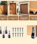Heavy Duty Vertical Track Roller Wheels For Sliding Barn Doors And Wood Gates Featuring Silent Rubber Casters And Upgraded Anti Sag Bearings displayed with various door types.