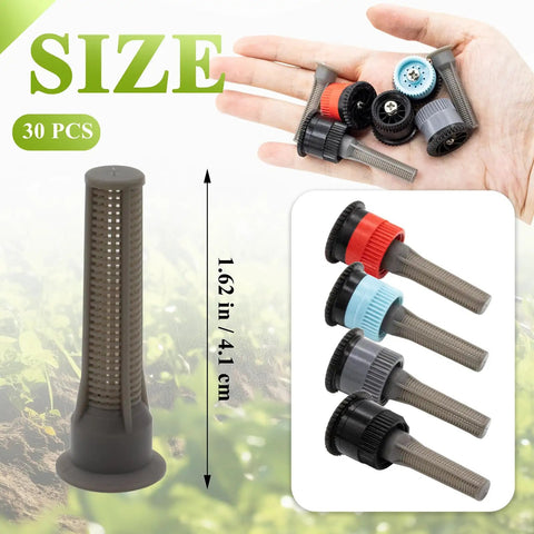 30 Pack Spray Sprinkler Nozzle Filters With Variable Arc, Easy Replacement For Pop Up Heads, DIY Friendly, shown in various colors