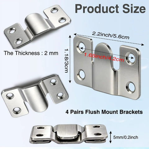Built Tough Heavy Duty Flush Mount Brackets 6 Pairs With Screws For Picture Frames Headboards And Furniture Interlocking Hangers Stainless Steel 66 Lb Load Anti Fall Wall Mount Hardware 56x30mm Silver, 2mm thick