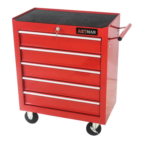 29 Inch Sturdy Steel Rolling Tool Chest With Drawers And Ball Bearing Slides, Brake Wheels, Red Garage Tool Storage Cabinet